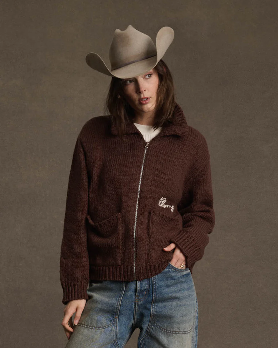 1 Star Cotton Knit Zip Jacket (Chocolate) - Image 2