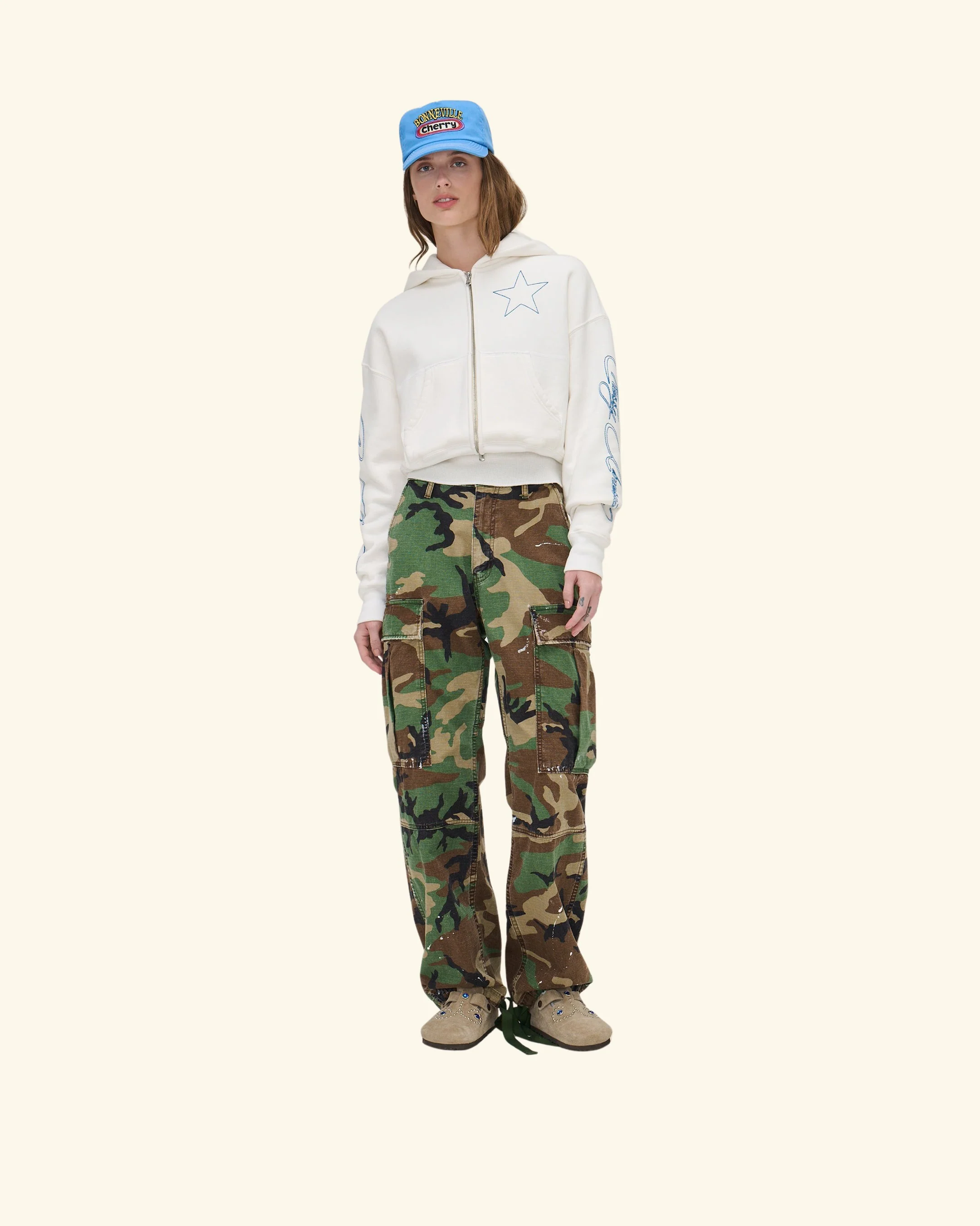 American Star Cropped Zip Hoodie (Vintage White) - Image 9