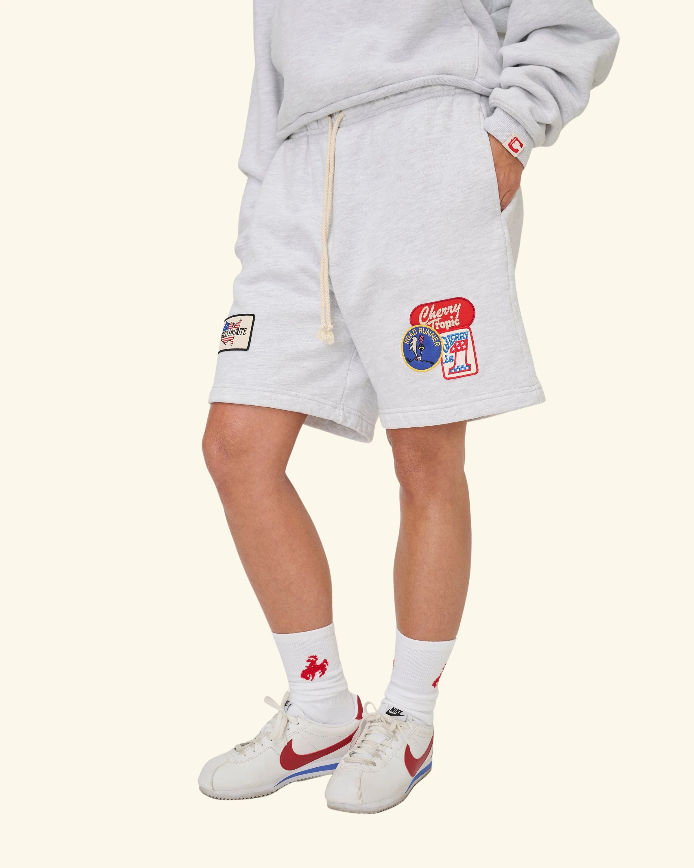 Patchwork Sweatshorts (White Heather) - Image 4