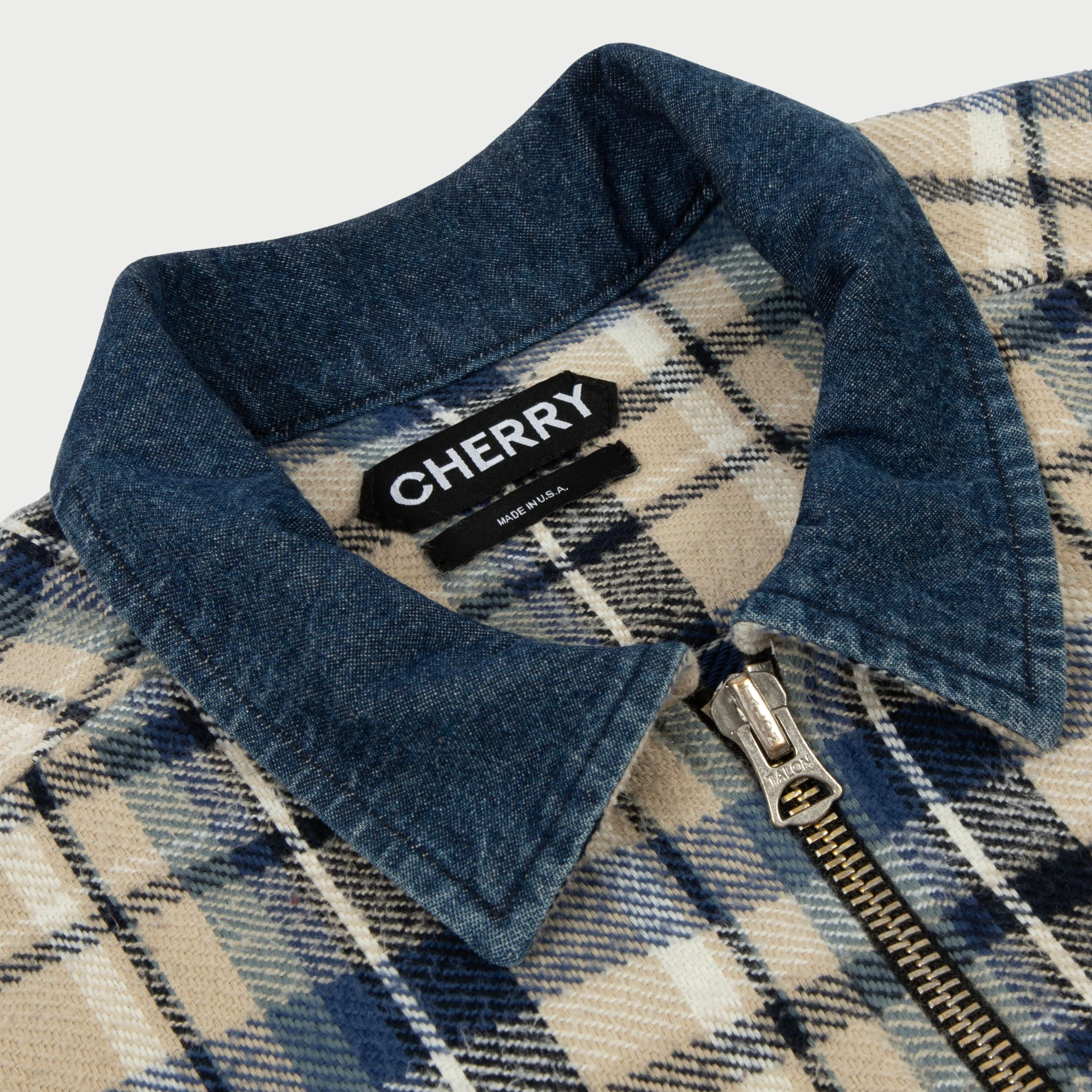 Plaid Zip Shirt Jacket (Beige) - Image 4