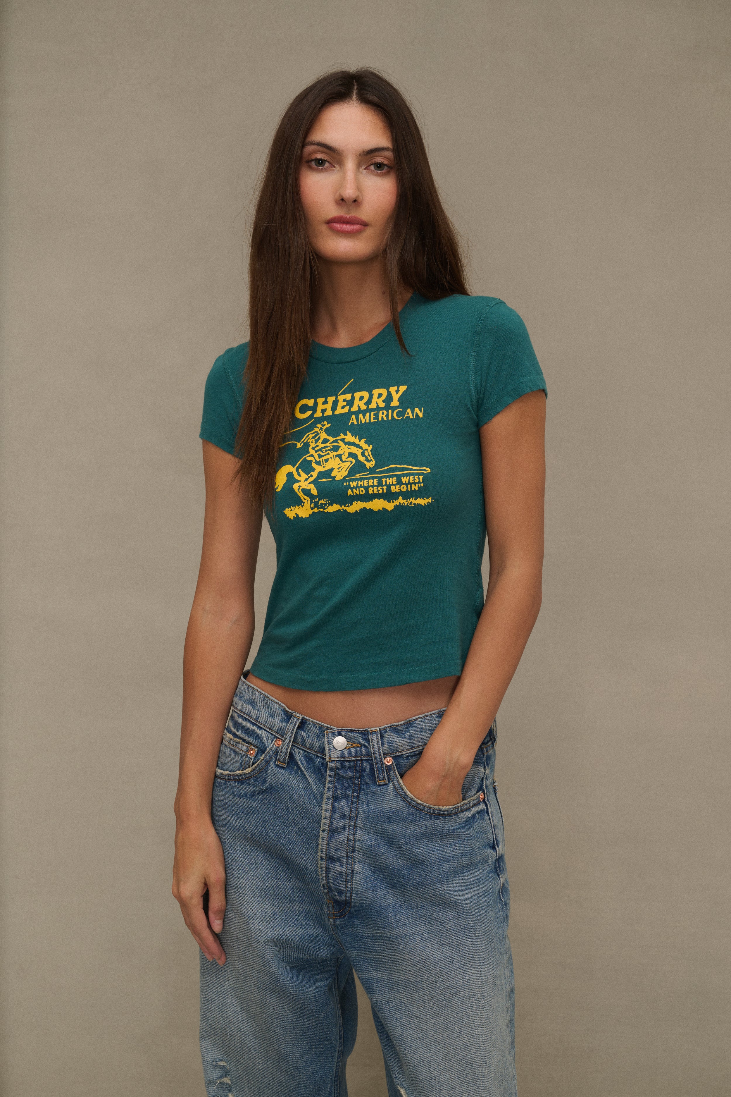 Women's Cowgirl Fitted Baby Tee (Emerald) - Image 4