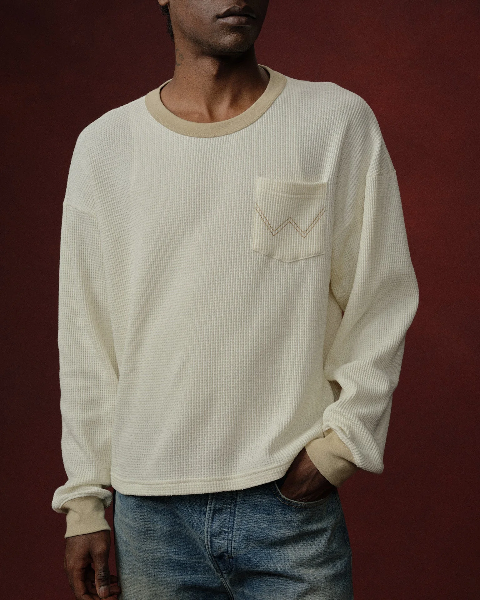 Cherry x Wrangler Pocket Thermal Longsleeve Tee (Cream) - Image 3